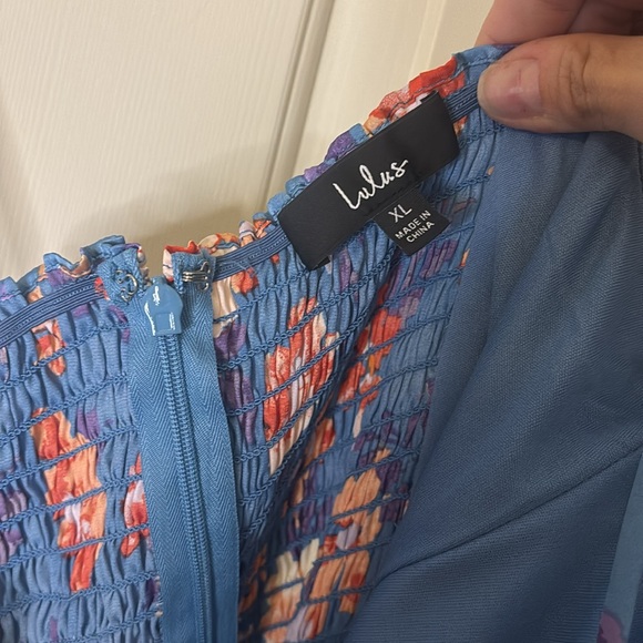 NWOT Lulus Botanical Beauty Blue Floral Print Satin Bustier Maxi Dress - Picture 8 of 14